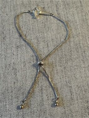 Adjustable Slider Bracelet with faith cross and heart silver colored